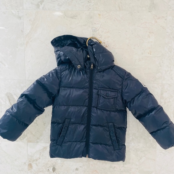 MONCLER {3} Coat Navy Blue Girls' Puffer Zip-Up Detachable Hood - Picture 2 of 12